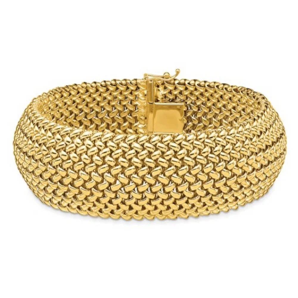 Herco 14K Gold Polished Mesh Bracelet – 22mm Wide, 7.5 Inch | Made in Italy